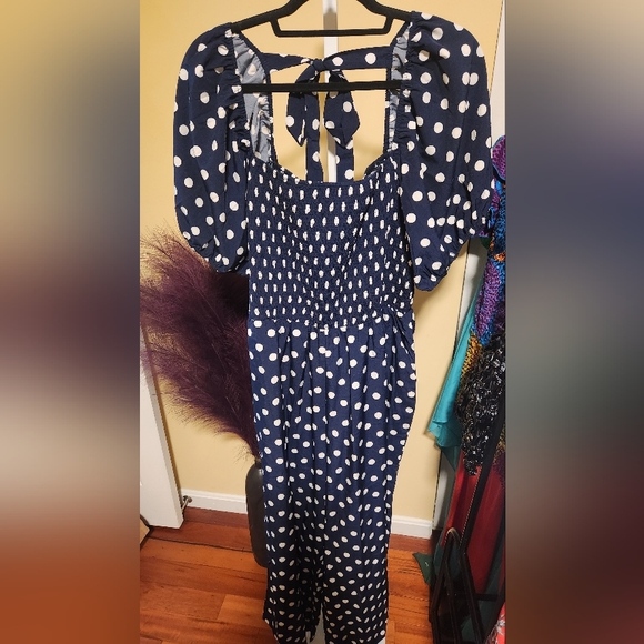 💖💗Woman navy blue and white polka dot one piece above ankle size 2XL new💙🤍 - Picture 4 of 5